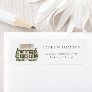 Watercolor Winter Cosy Christmas House  Address Return Address Label
