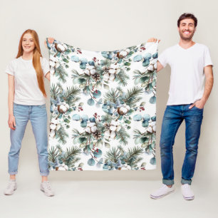 Watercolor Winter Cotton Pine Christmas Fleece Blanket