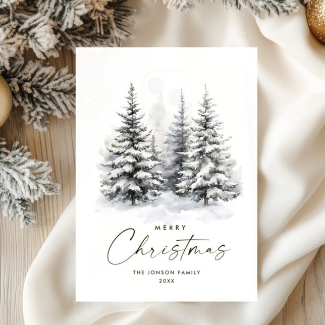 Watercolor Winter Country Landscape Christmas Holiday Card (Creator Uploaded)