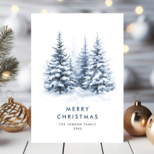 Watercolor Winter Country Landscape Christmas Holiday Card