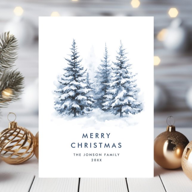 Watercolor Winter Country Landscape Christmas Holiday Card (Creator Uploaded)