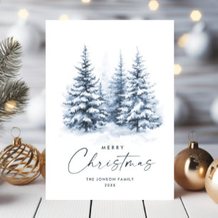 Watercolor Winter Country Landscape Christmas Holiday Card