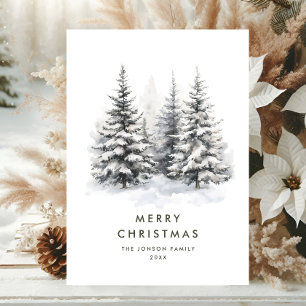 Watercolor Winter Country Landscape Christmas Holiday Card