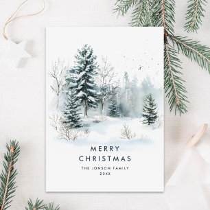 Watercolor Winter Country Landscape Christmas Holiday Card