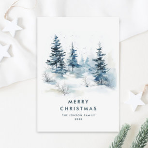 Watercolor Winter Country Landscape Christmas Holiday Card