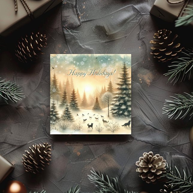 Watercolor Winter falling snow landscape Holiday Card (Watercolor Winter falling snow landscape Holiday Card)