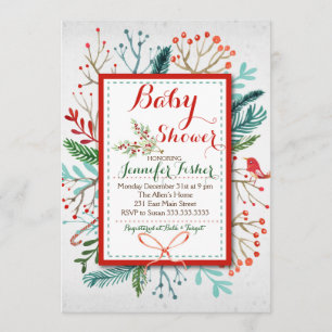 Watercolor Winter Floral Baby Shower Invitation