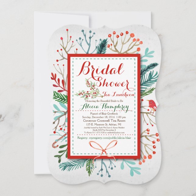 Watercolor Winter Floral Bridal Shower Invitation (Front)