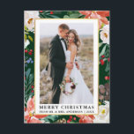 Watercolor Winter Floral Green Newlywed Christmas Postcard<br><div class="desc">Elegant Watercolor Winter Floral Newlywed Photo Merry Christmas Postcard includes beautiful watercolor red poinsettias,  botanical greenery,  winter foliage,  holly berries,  and white roses. Gold Frame.</div>