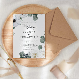 Watercolor Winter Floral Greenery Wedding Party Invitation