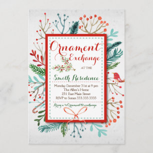 Watercolor Winter Floral ornament exchange Invitation