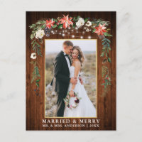 Watercolor Winter Floral Wood Gold Married Merry