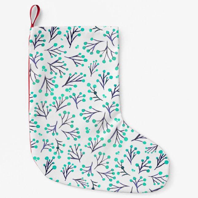 Watercolor winter flowers - aqua and indigo small christmas stocking (Front)