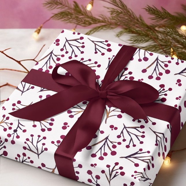 Watercolor winter flowers - burgundy wrapping paper sheet (Creator Uploaded)