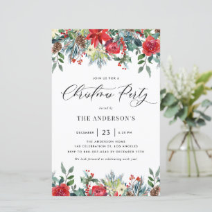 Watercolor Winter Flowers Christmas Party Invite