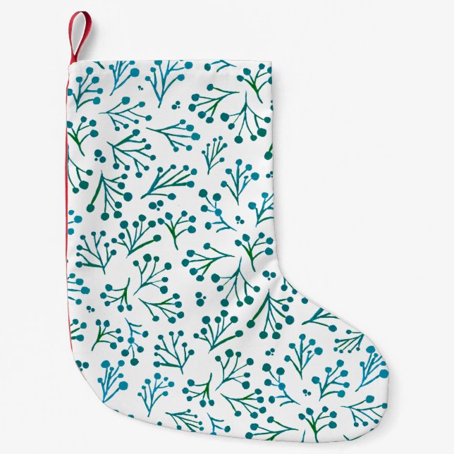 Watercolor winter flowers - turquoise small christmas stocking (Front)