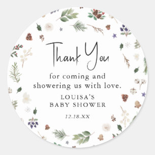 Watercolor Winter Foliage Baby Shower Thank You Classic Round Sticker