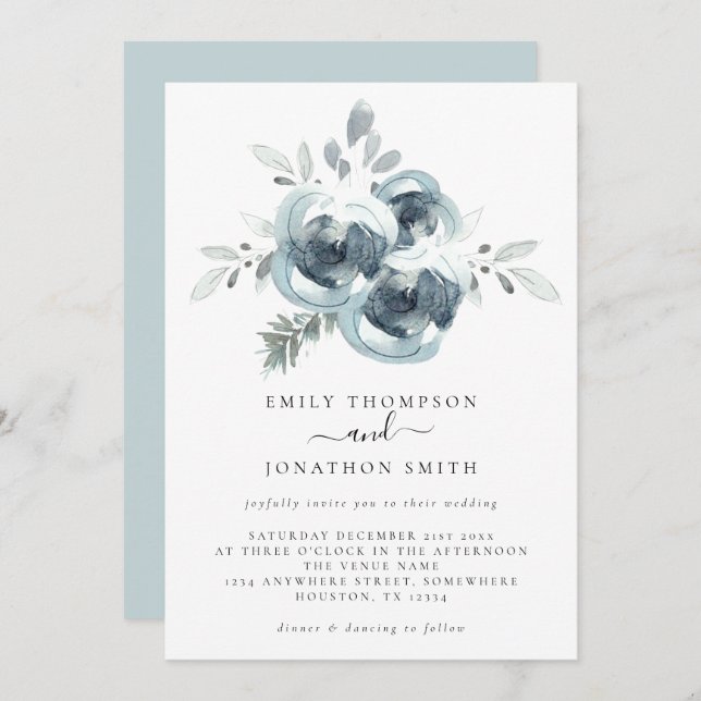 Watercolor Winter Foliage Christmas Wedding Invitation (Front/Back)