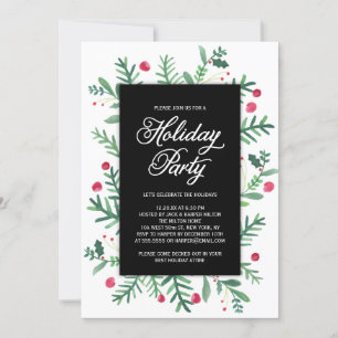 Watercolor Winter Foliage Holiday Party Invitation