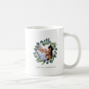 Watercolor Winter Foliage Photo Wreath & Monogram Coffee Mug
