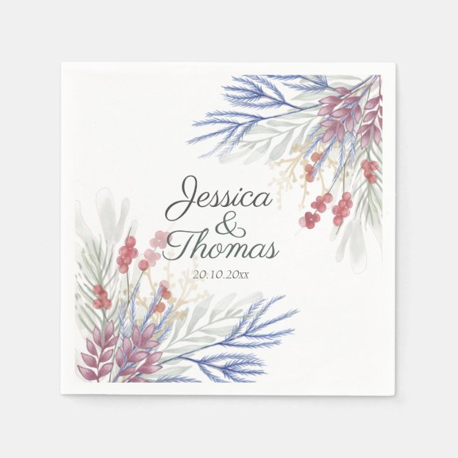 Watercolor Winter foliage Wedding Napkin (Front)