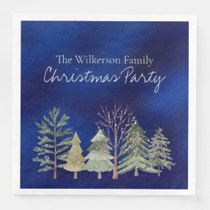 Watercolor Winter Forest at Night Simple Trees Napkin