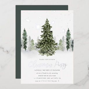 Watercolor Winter Forest Christmas Party Silver