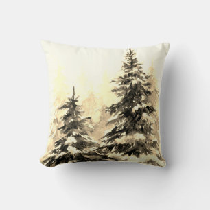 Watercolor winter forest Christmas tree modern ill Cushion