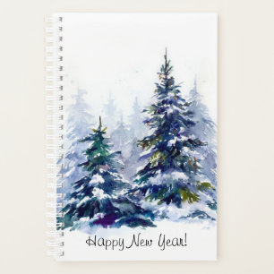 Watercolor winter forest Christmas tree modern ill Planner