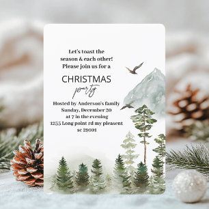 Watercolor Winter Forest Deer Christmas Party Invitation