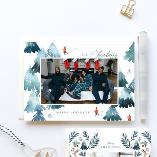 Watercolor Winter Forest Flat Holiday Card