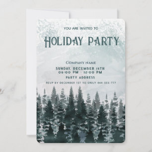 Watercolor winter forest   holiday party corporate invitation