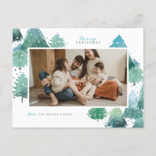 Watercolor Winter Forest Holiday Photo Postcard