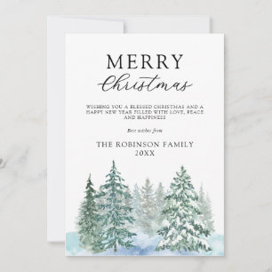 Watercolor Winter Forest Merry Christmas Holiday Card