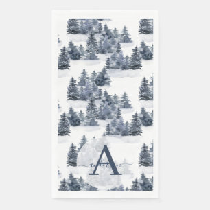 Watercolor Winter Forest Monogrammed Christmas Napkin