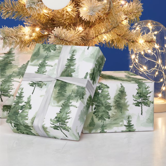 Watercolor Winter Forest Pattern  Wrapping Paper (Holidays)