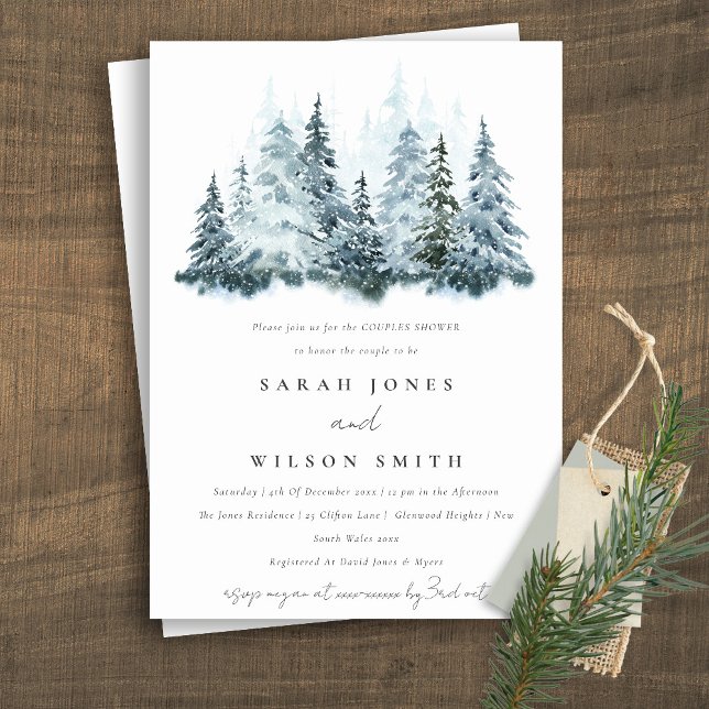 Watercolor Winter Forest Pine Couples Shower Invitation (Creator Uploaded)