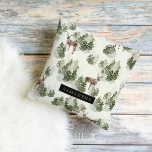 Watercolor Winter Forest Seamless Pattern Cushion