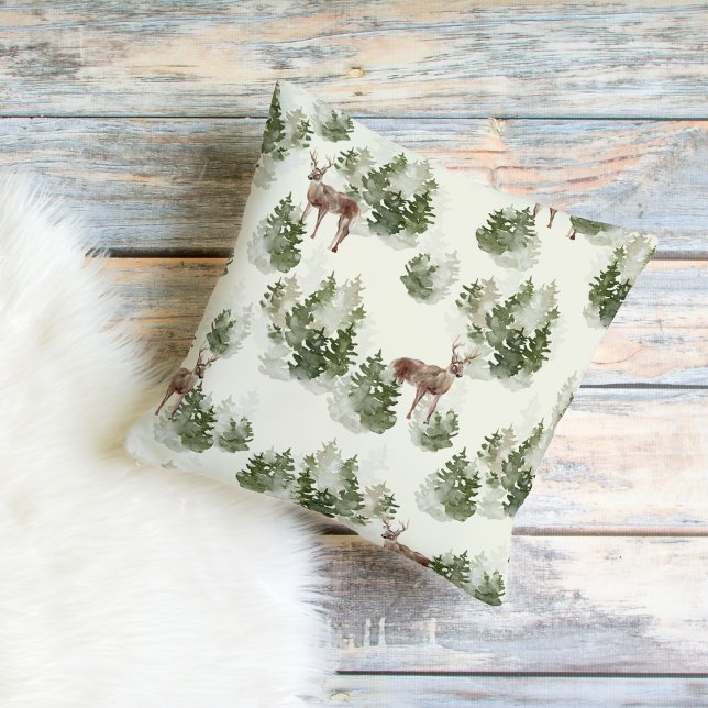 Watercolor Winter Forest Seamless Pattern Cushion (Creator Uploaded)