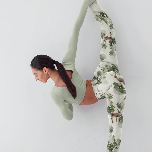 Watercolor Winter Forest Seamless Pattern Leggings (Creator Uploaded)