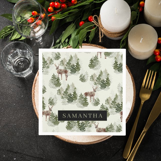 Watercolor Winter Forest Seamless Pattern Napkin (Creator Uploaded)