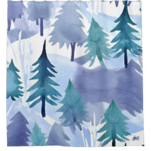 Watercolor Winter Forest Seamless Pattern Shower Curtain