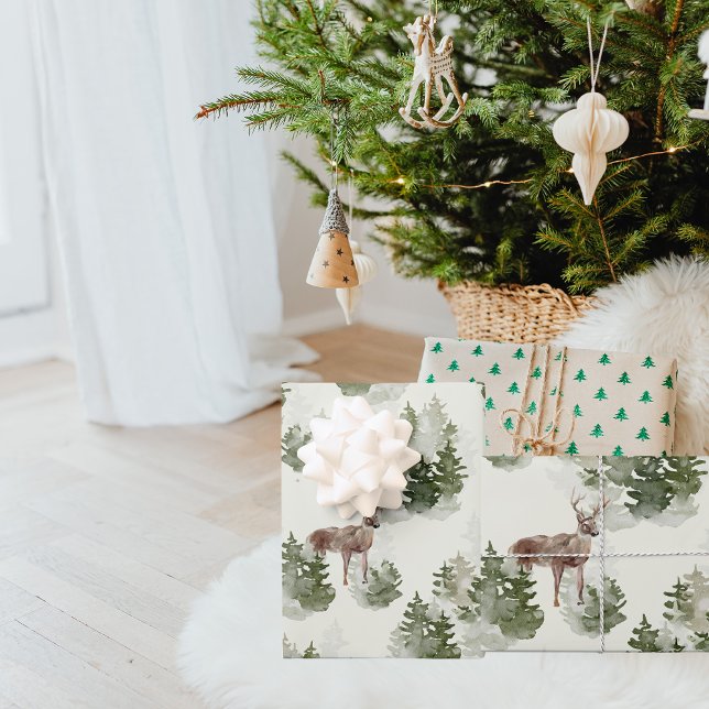 Watercolor Winter Forest Seamless Pattern Wrapping Paper Sheet (Creator Uploaded)