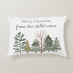 Watercolor Winter Forest Simple Trees Decorative Cushion
