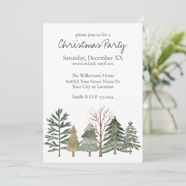 Watercolor Winter Forest Simple Trees Invitation (Standing Front)