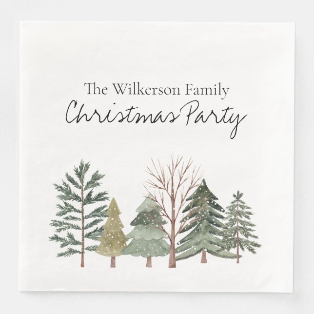 Watercolor Winter Forest Simple Trees Napkin (Front)