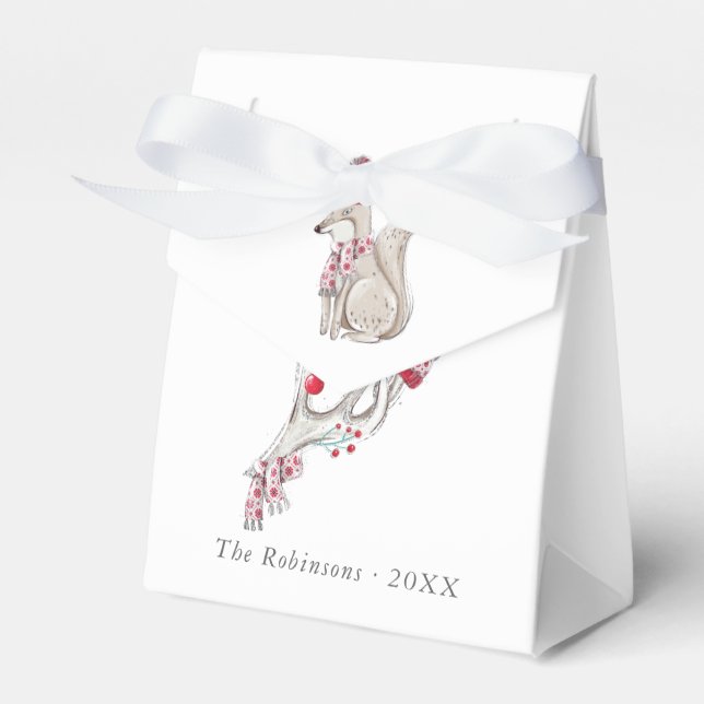 Watercolor Winter Fox Christmas Favour Box (Front Side)