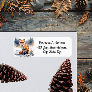 Watercolor Winter Fox Return Address Label
