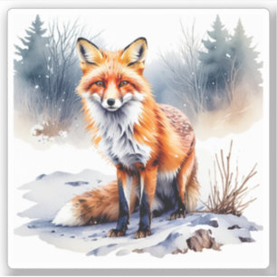 Watercolor Winter Fox Sticker