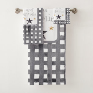 Watercolor Winter Gnome on Buffalo check Christmas Bath Towel Set